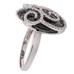 14K White Gold Black Onyx Diamond Cage Swirl Ring, view 2