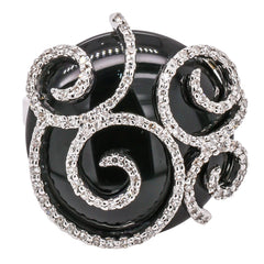 14K White Gold Black Onyx Diamond Cage Swirl Ring, view 1