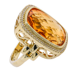14K Yellow Gold Citrine Bezel Set Diamond Ring, view 2