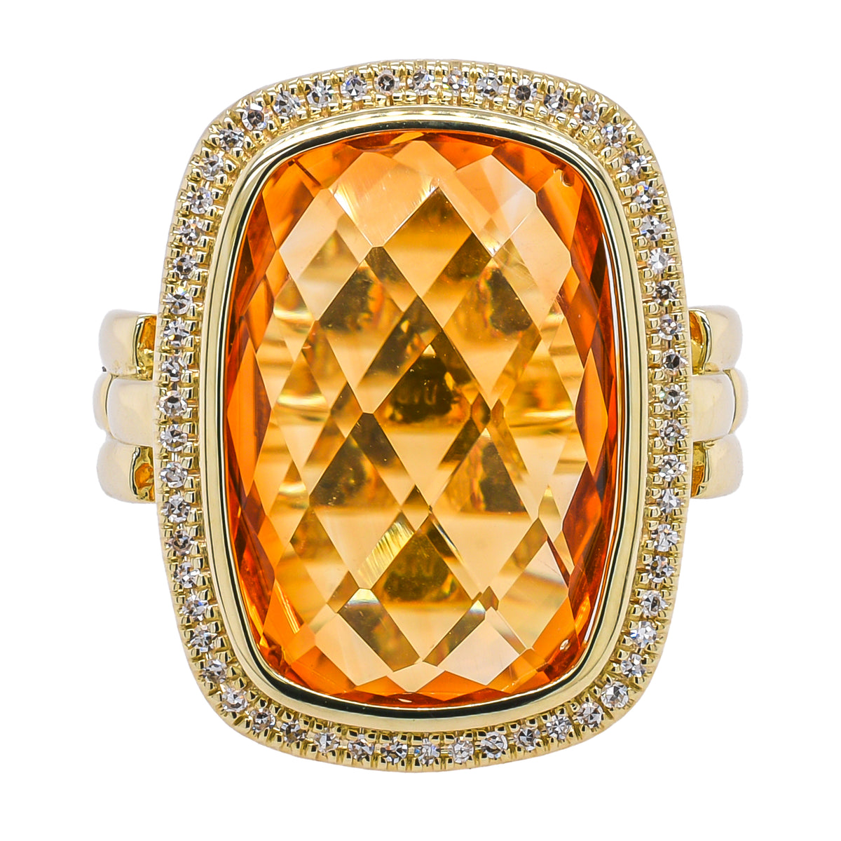 14K Yellow Gold Citrine Bezel Set Diamond Ring