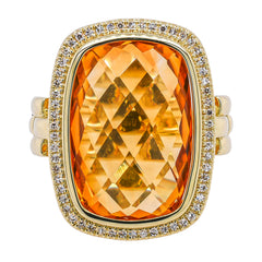 14K Yellow Gold Citrine Bezel Set Diamond Ring, view 1
