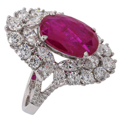 18K White Gold Oval Ruby Diamond Halo Cluster Ring, view 2