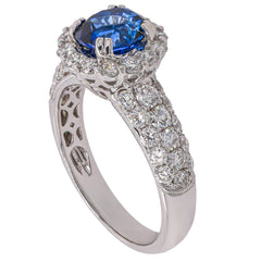 18K White Gold 1.59 CT Sapphire & 1.16 CTW Diamond Halo Ring | G SI, view 2