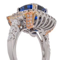 18K White and Yellow Gold Cushion Sri Lanka Sapphire Diamond Ring, view 3