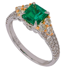 18K Two-Tone Gold Emerald & Diamond Ring | 1.68 CTW, view 2