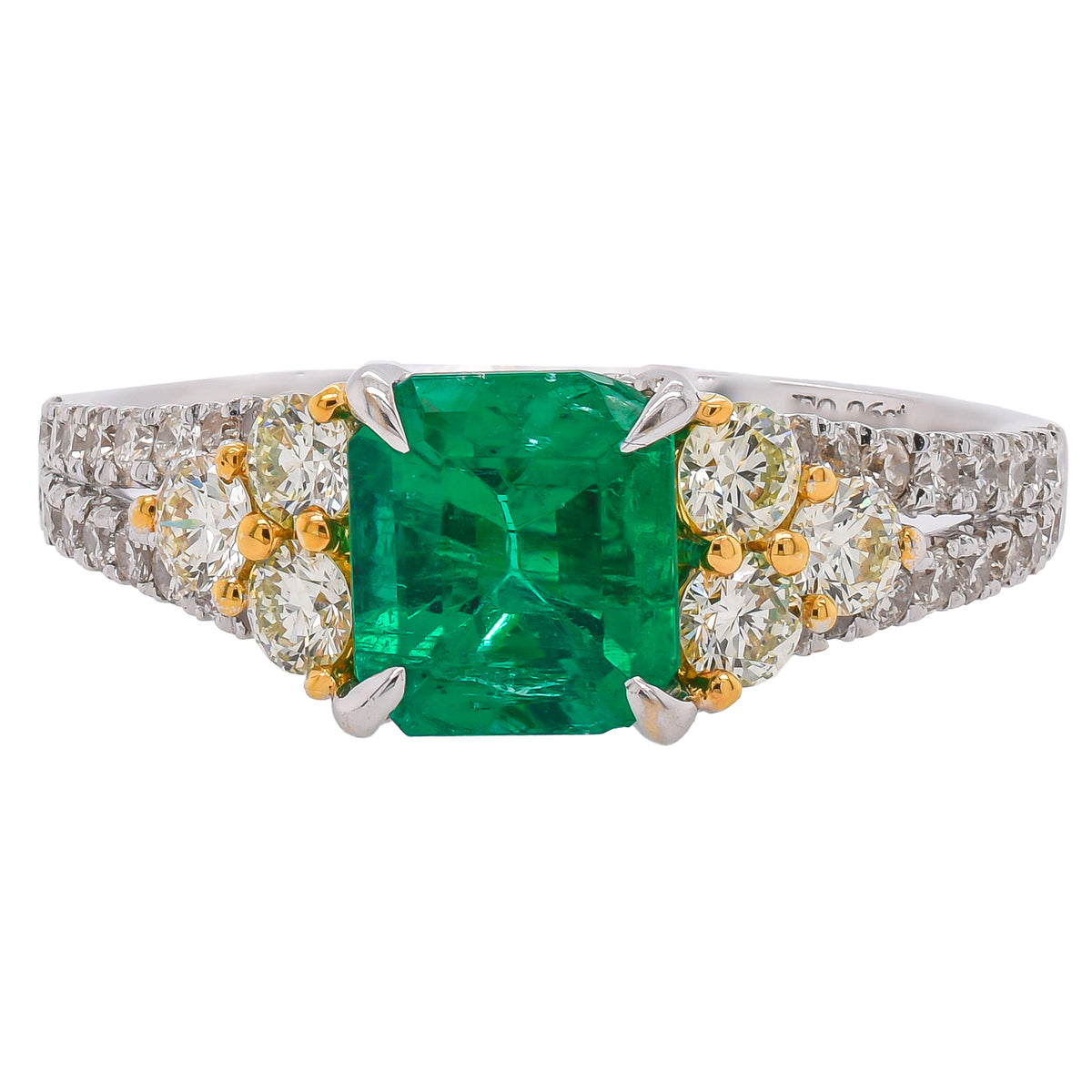 18K Two-Tone Gold Emerald & Diamond Ring | 1.68 CTW