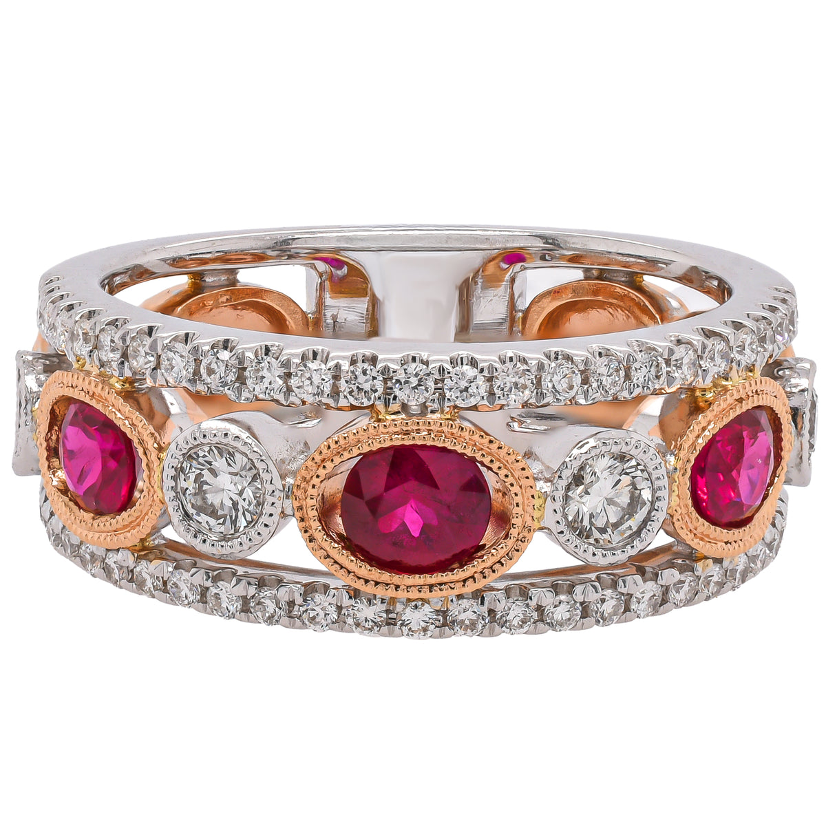 18K Two-Tone Gold Ruby & Diamond Bezel Fashion Ring | 1.11 CTW
