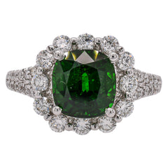 18K White Gold Green Tourmaline Diamond Halo Ring, view 1