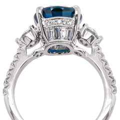 18K White Gold Oval Sapphire 3-Stone Diamond Ring, view 3
