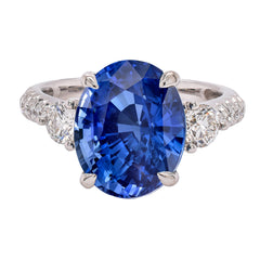 18K White Gold Oval Sapphire 3-Stone Diamond Ring, view 1