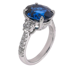 18K White Gold Oval Sapphire 3-Stone Diamond Ring, view 2