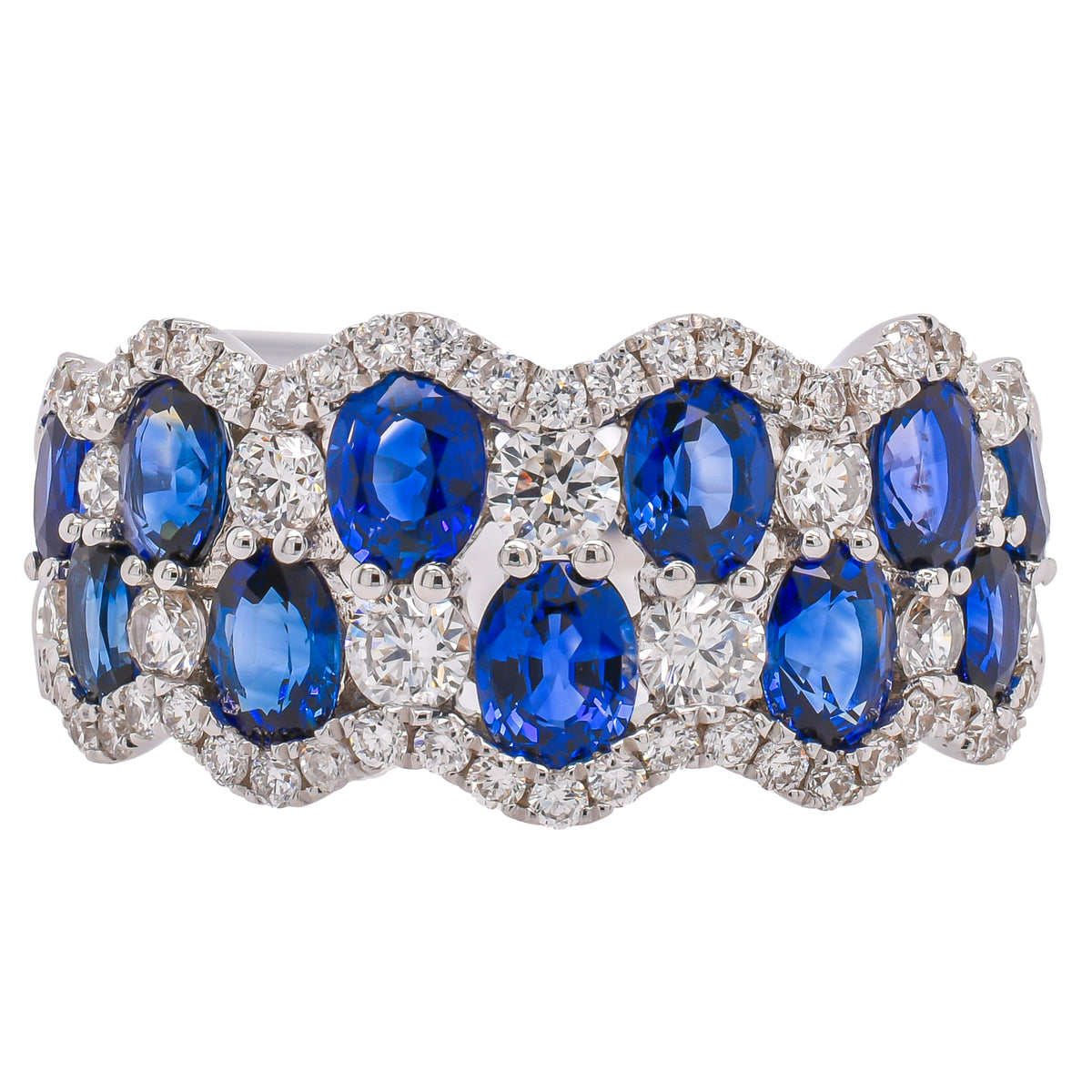 18K White Gold Sapphire & Diamond Bubble Ring | 2.69 CTW