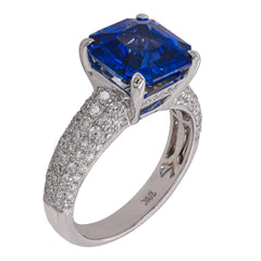 18K White Gold Asscher Cut Sapphire & Diamond Ring | 4.56 CT Sapphire with 1.16 CTW Diamonds, view 2