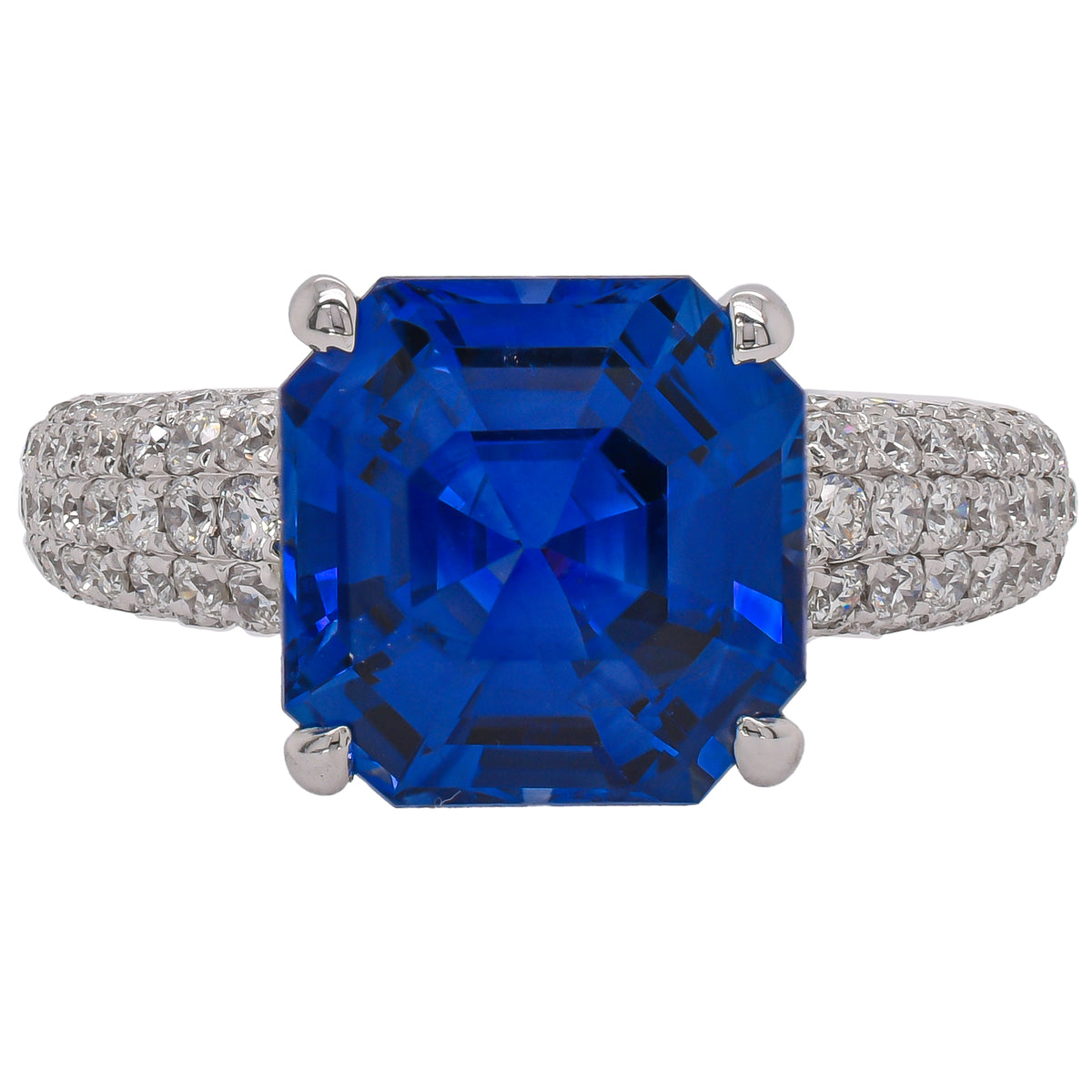 18K White Gold Asscher Cut Sapphire & Diamond Ring | 4.56 CT Sapphire with 1.16 CTW Diamonds