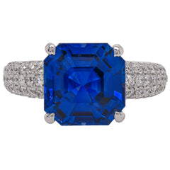 18K White Gold Asscher Cut Sapphire & Diamond Ring | 4.56 CT Sapphire with 1.16 CTW Diamonds, view 1