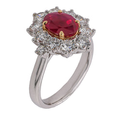 18K White Gold Ruby & Diamond Star Cluster Ring | 1.40 CT Ruby & 1.24 CTW Diamonds, view 2