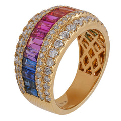 18K Yellow Gold Fancy Sapphire Baguette Diamond Fashion Ring, view 2