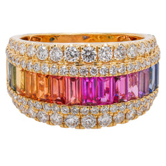 18K Yellow Gold Fancy Sapphire Baguette Diamond Fashion Ring, view 1