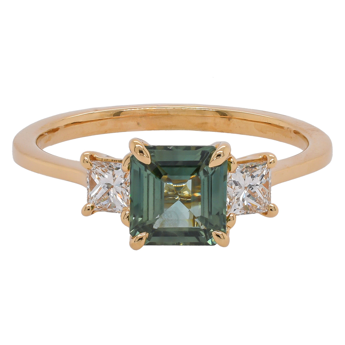 18K Yellow Gold Green Tourmaline & Diamond Three-Stone Ring | 1.34 CTW