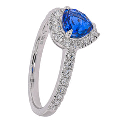 18K White Gold Pear Sapphire & Diamond Halo Ring | 1.48 CTW, view 2