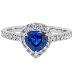 18K White Gold Pear Sapphire & Diamond Halo Ring | 1.48 CTW, view 1