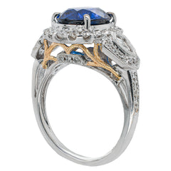 18K White Gold Oval Sapphire & Diamond Halo Ring | 4.06 CT Sapphire & 1.03 CTW Diamonds, view 2