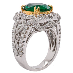 18K White & Yellow Gold Oval Emerald & Diamond Ring | 3.61 CT Emerald & 1.28 CTW Diamonds, view 2