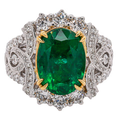 18K White & Yellow Gold Oval Emerald & Diamond Ring | 3.61 CT Emerald & 1.28 CTW Diamonds, view 1