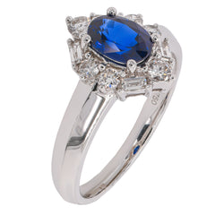 18K White Gold Oval Sapphire & Multi-Cut Diamond Ring | 1.46 CTW, view 2