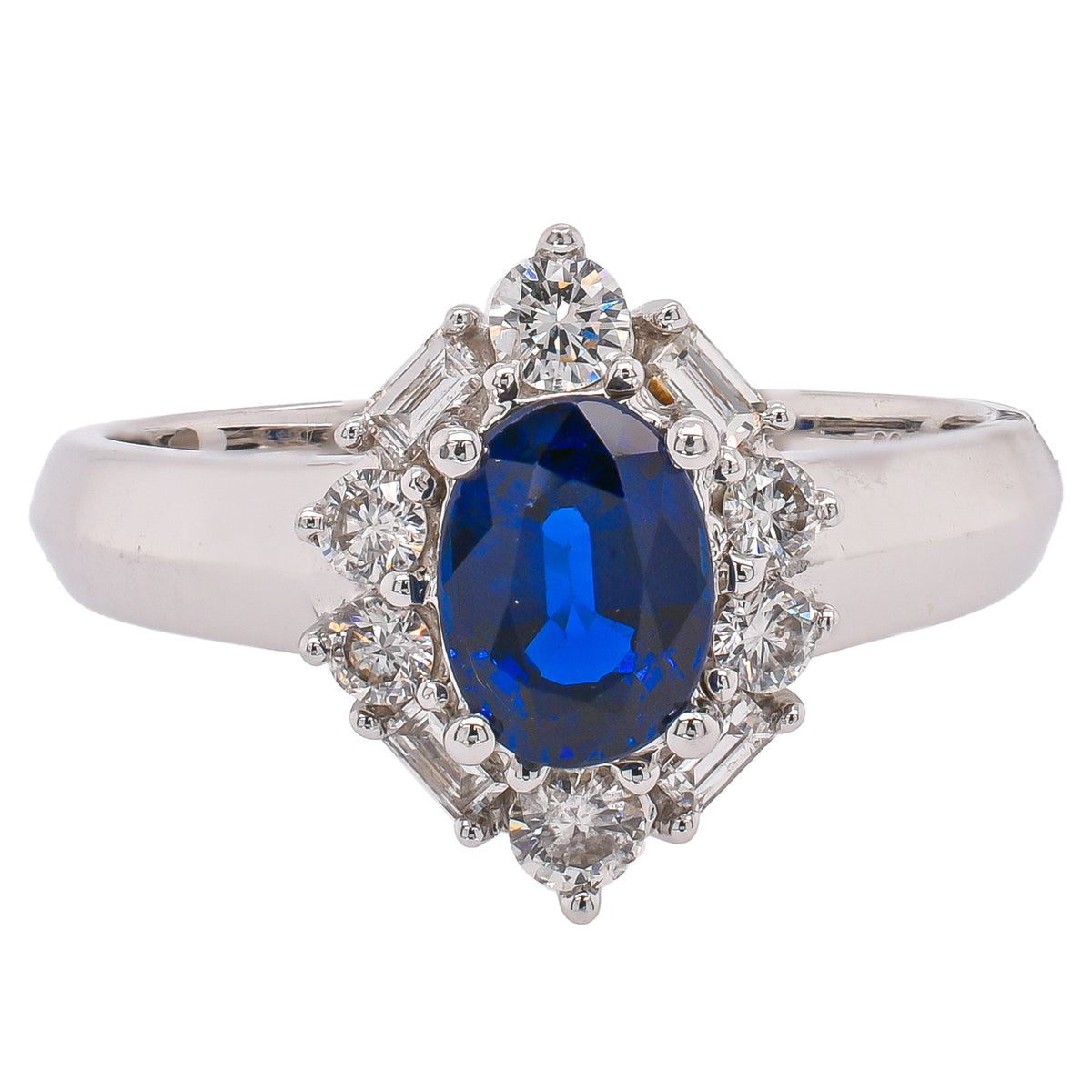 18K White Gold Oval Sapphire & Multi-Cut Diamond Ring | 1.46 CTW