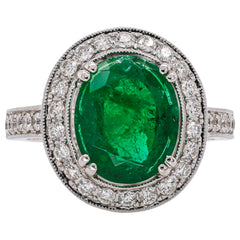 18K White Gold Oval Emerald & Diamond Halo Ring | 2.83 CT Emerald & 0.53 CTW Diamonds, view 1