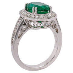 18K White Gold Oval Emerald & Diamond Halo Ring | 2.83 CT Emerald & 0.53 CTW Diamonds, view 2