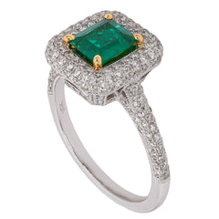 18K Yellow & White Gold 0.63 CT Emerald & 0.95 CTW Diamond Double Halo Ring | G SI, view 2