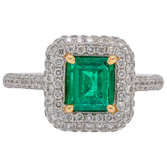 18K Yellow & White Gold 0.63 CT Emerald & 0.95 CTW Diamond Double Halo Ring | G SI, view 1