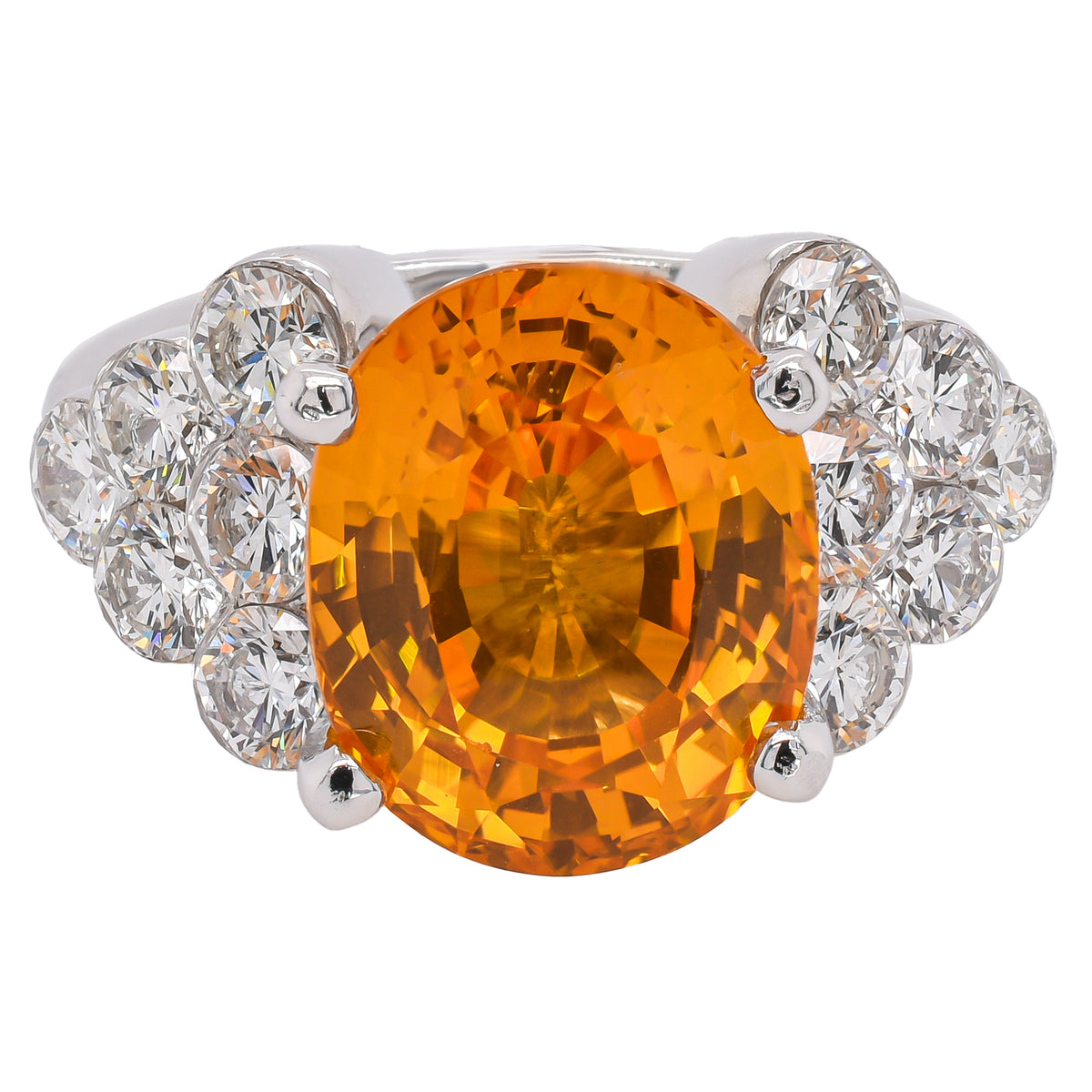 18K White Gold Oval Yellow Sapphire Bubble Diamond Ring
