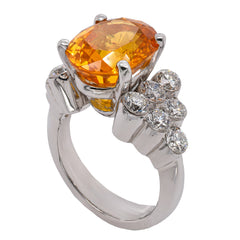 18K White Gold Oval Yellow Sapphire Bubble Diamond Ring, view 2