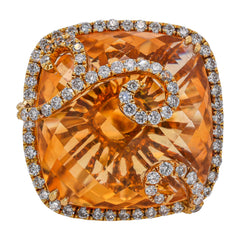 18K Yellow Gold Citrine & Diamond Statement Ring | 19.81 CTW, view 1
