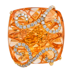 18K Yellow Gold Cushion Citrine Ring with Diamond Swirls, view 1