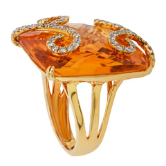 18K Yellow Gold Cushion Citrine Ring with Diamond Swirls, view 2