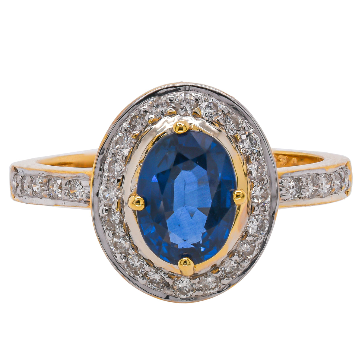 14K Yellow Gold Sapphire & Diamond Halo Ring | 1.45 CTW
