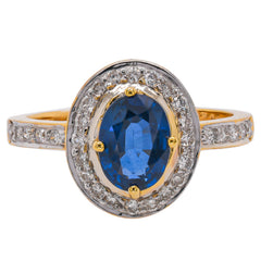 14K Yellow Gold Sapphire & Diamond Halo Ring | 1.45 CTW, view 1