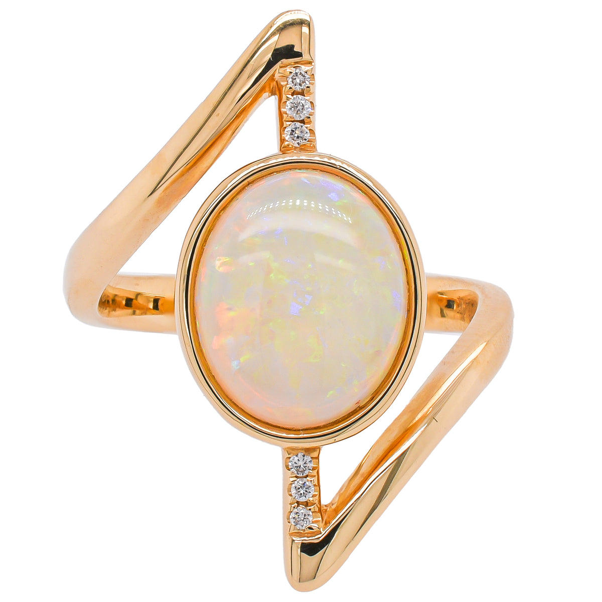 14K Yellow Gold Australian Opal & Diamond Bypass Ring | 1.83 CTW