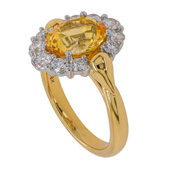 18K Yellow and White Gold Yellow Sapphire Oval Diamond Halo Ring, view 2