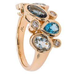 14K Yellow Gold Blue Topaz and Diamond Bezel Ring, view 2