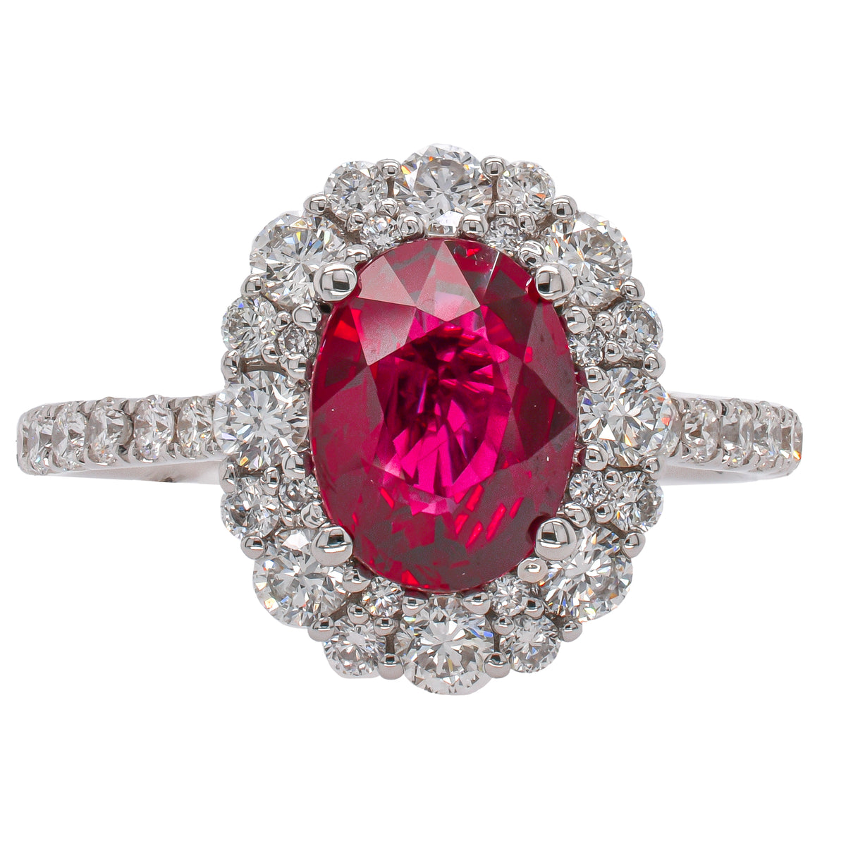 18K White Gold Ruby Oval Halo Diamond Ring