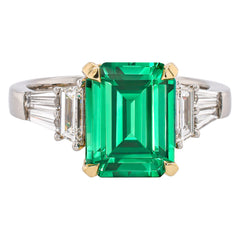 14K White and Yellow Gold Emerald Diamond Ring, view 2