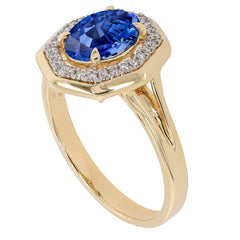 14K Yellow and White Sapphire Oval Diamond Octogon Ring, view 2