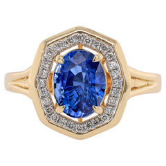 14K Yellow and White Sapphire Oval Diamond Octogon Ring, view 1