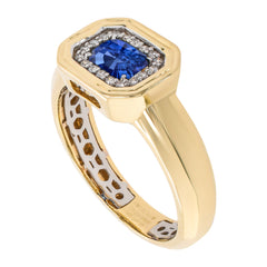 Platinum and 14K Yellow Gold Sapphire Emerald Cut East West Diamond Ring, view 2