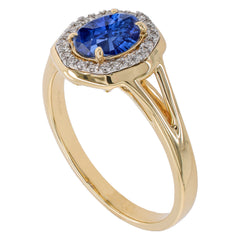 18K Yellow Gold and Platinum Sapphire Oval Diamond Octagon Ring, view 2